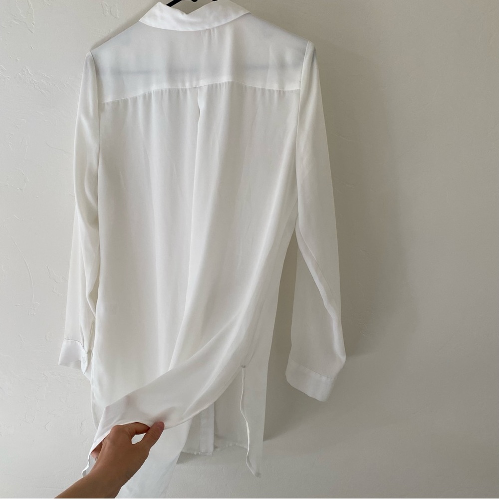 Como Vintage Sheer Long White Button Down Size Small - Picture 8 of 11